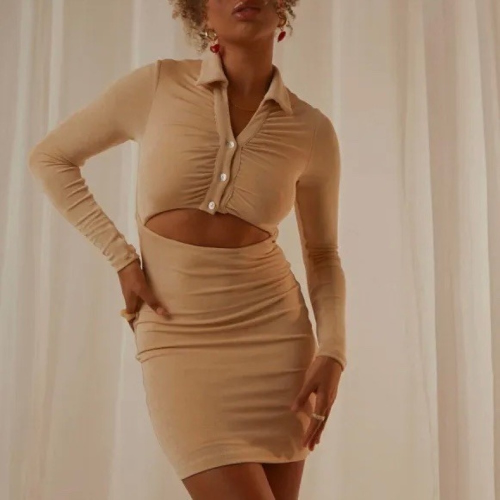 Peppermayo Beige Elena Long Sleeve Mini‎ Dress Size 4 NWT